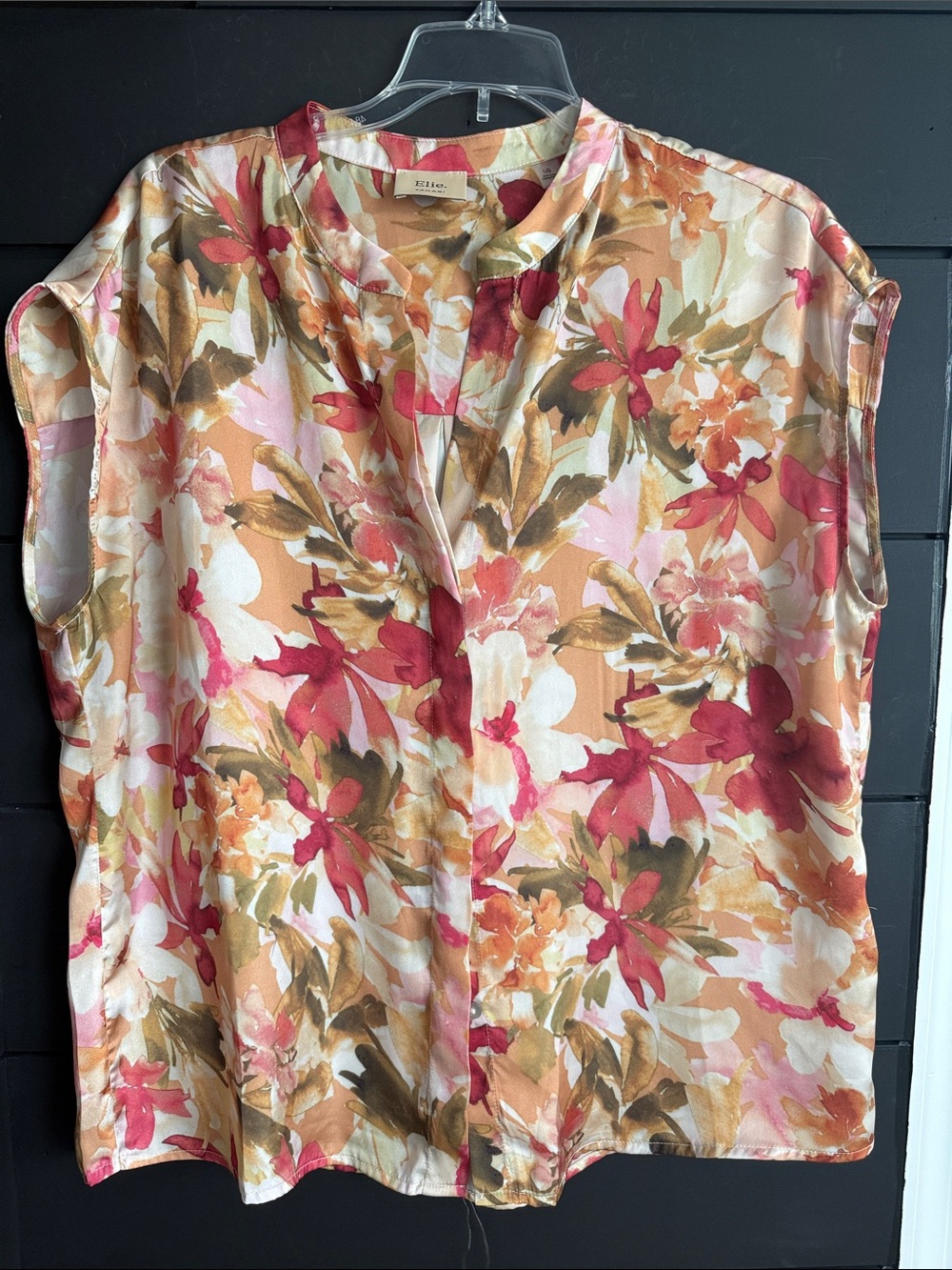 Elie Tahari Floral Sleeveless Blouse - Pink, Peach & Cream L